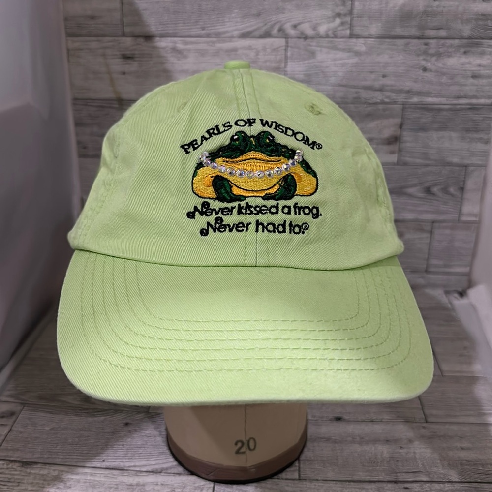 Pearls of wisdom sparkling rhinestone green frog baseball cap hat